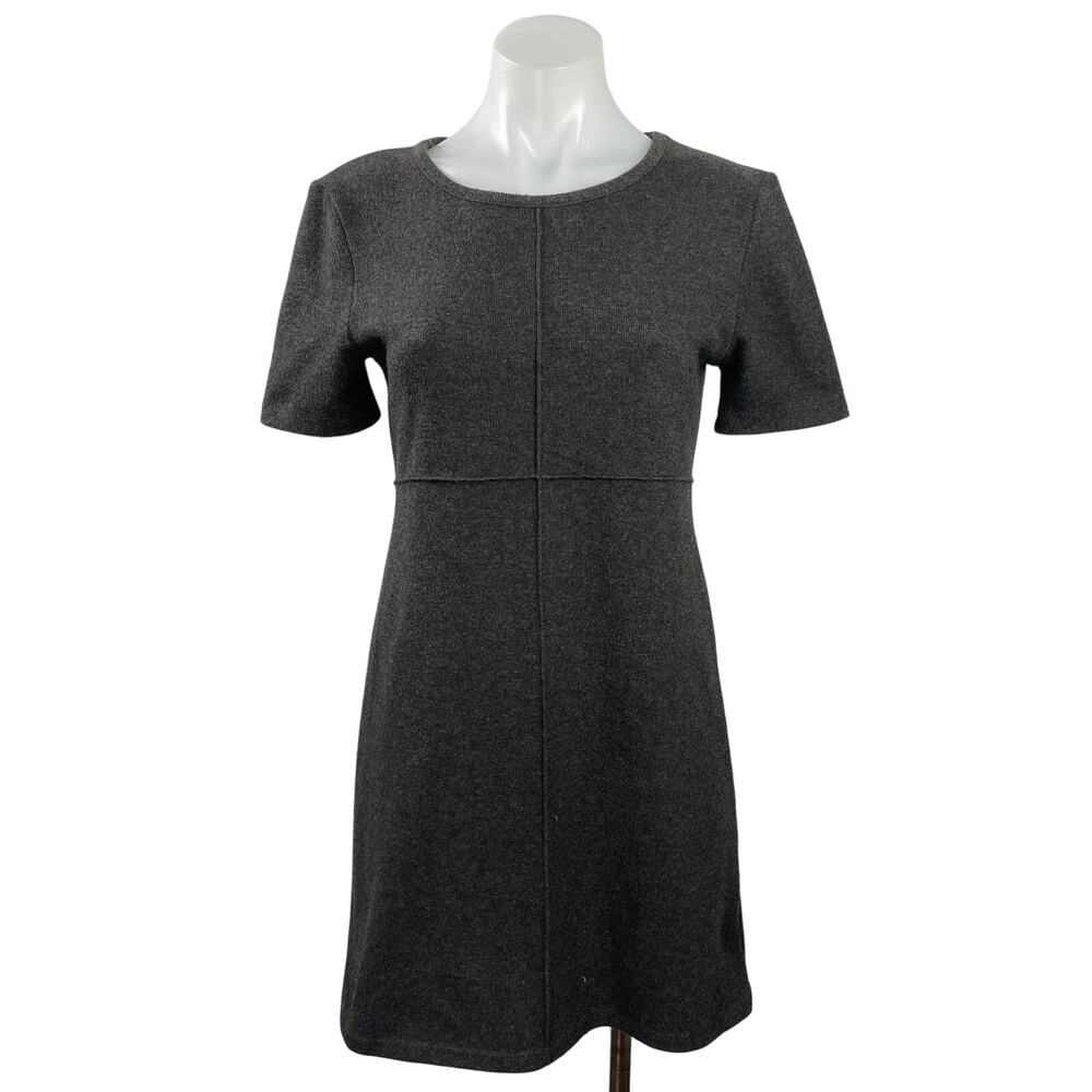 Zara Womens Black Faux Suede Crewneck Short Sleeve Mini Shift Sheat Dress Sz S